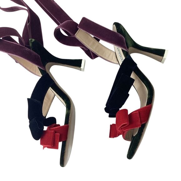 ATTICO Size 38 US 8 Diletta Ankle Wrap Sandals Velvet Bow Tie High Heels Shoes - Picture 8 of 12